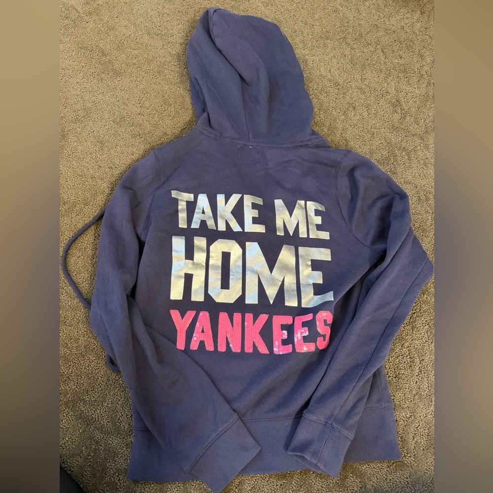Navy Blue Yankees Hoodie Pink VS Zip Up - Picture 2 of 2